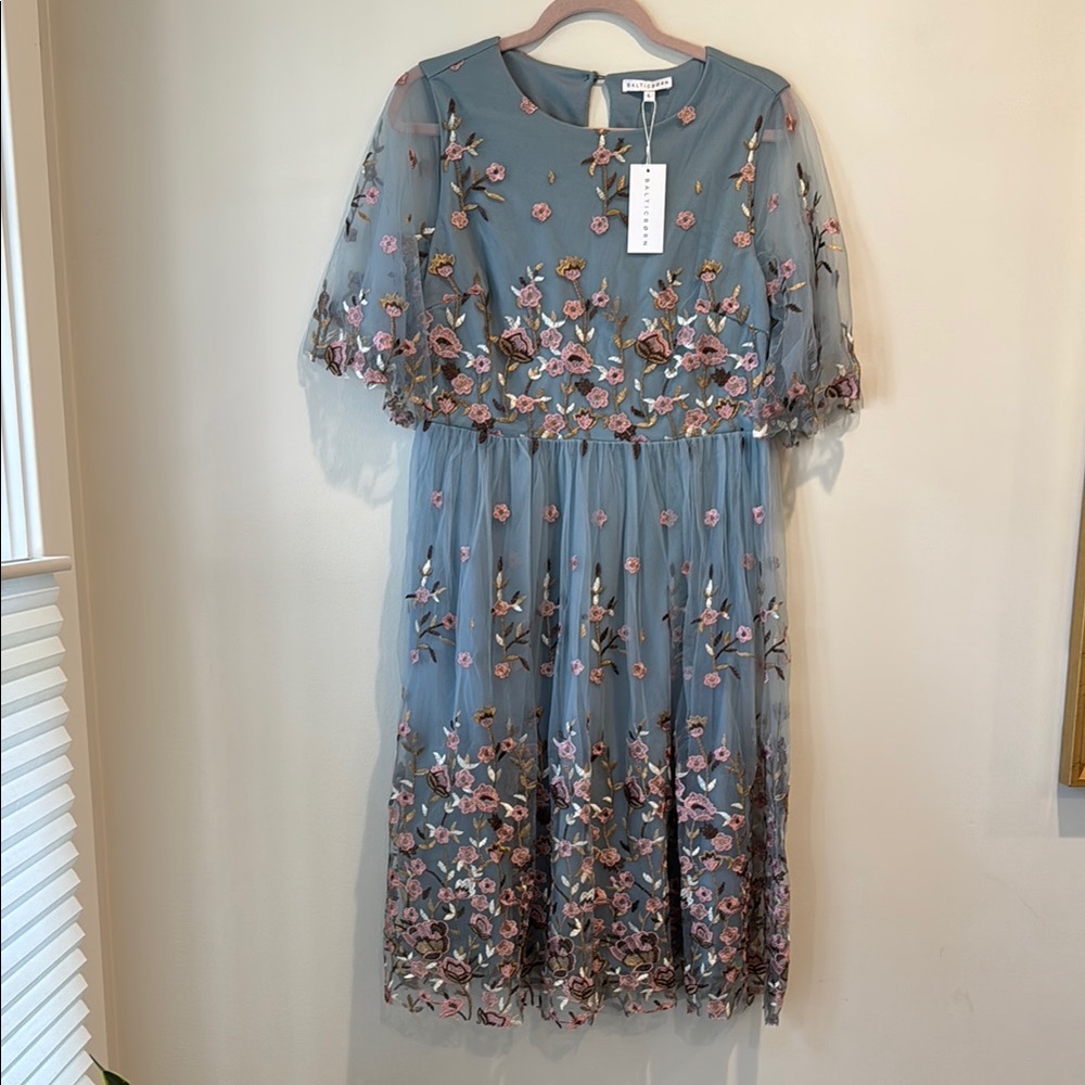 NWT Baltic Born duchess tulle blue garden embroidered dress - Picture 4 of 16